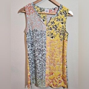 CAbi Yellow & Light Blue Floral Split-Panel V-Neck Camisole